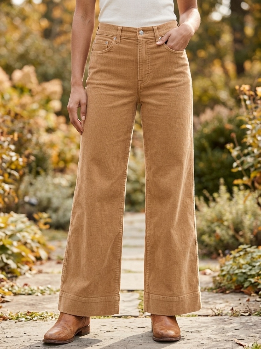 J.Crew Tan Wide Leg Corduroy Pants Size 26P Petite Camel